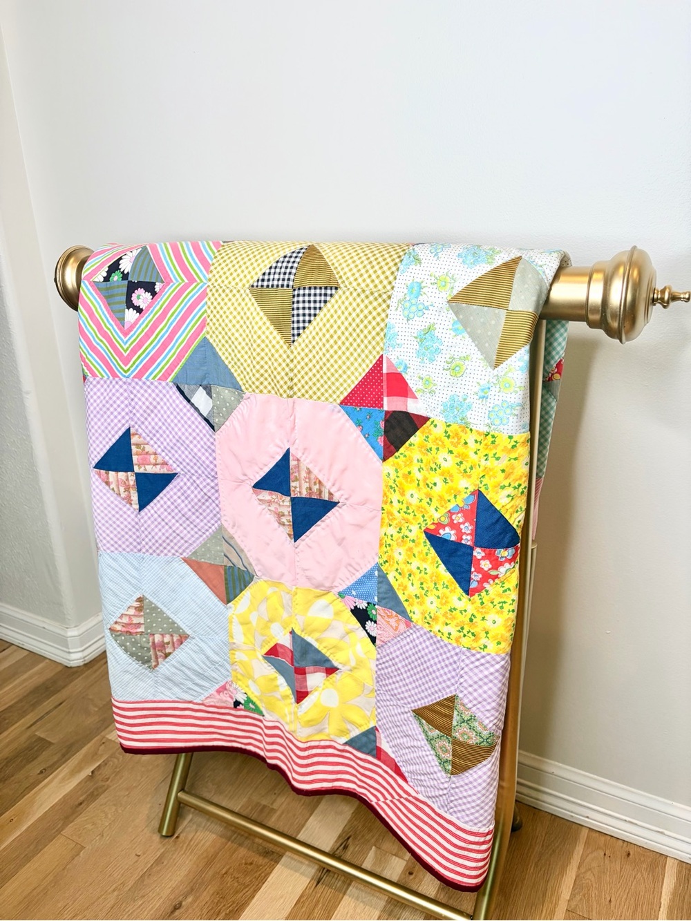 Multicolor Patchwork Quilt Throw - Pink, Yellow & Blue Accent